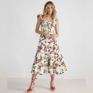 XL Vineyard Vines Kentucky Derby flutter sleeve smocked floral midi dress